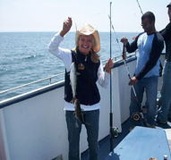 Passenger with catch.
