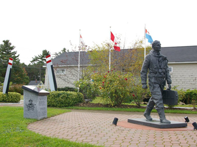 Commemorative Gardens with WWII airman bronze statue 