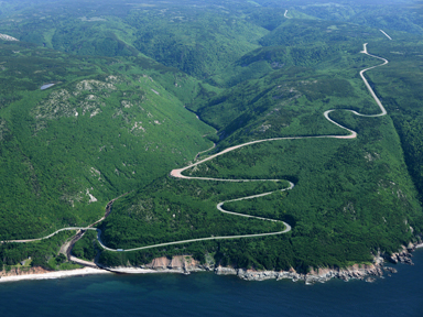 The Cabot Trail winding its way near Pleasant Bay